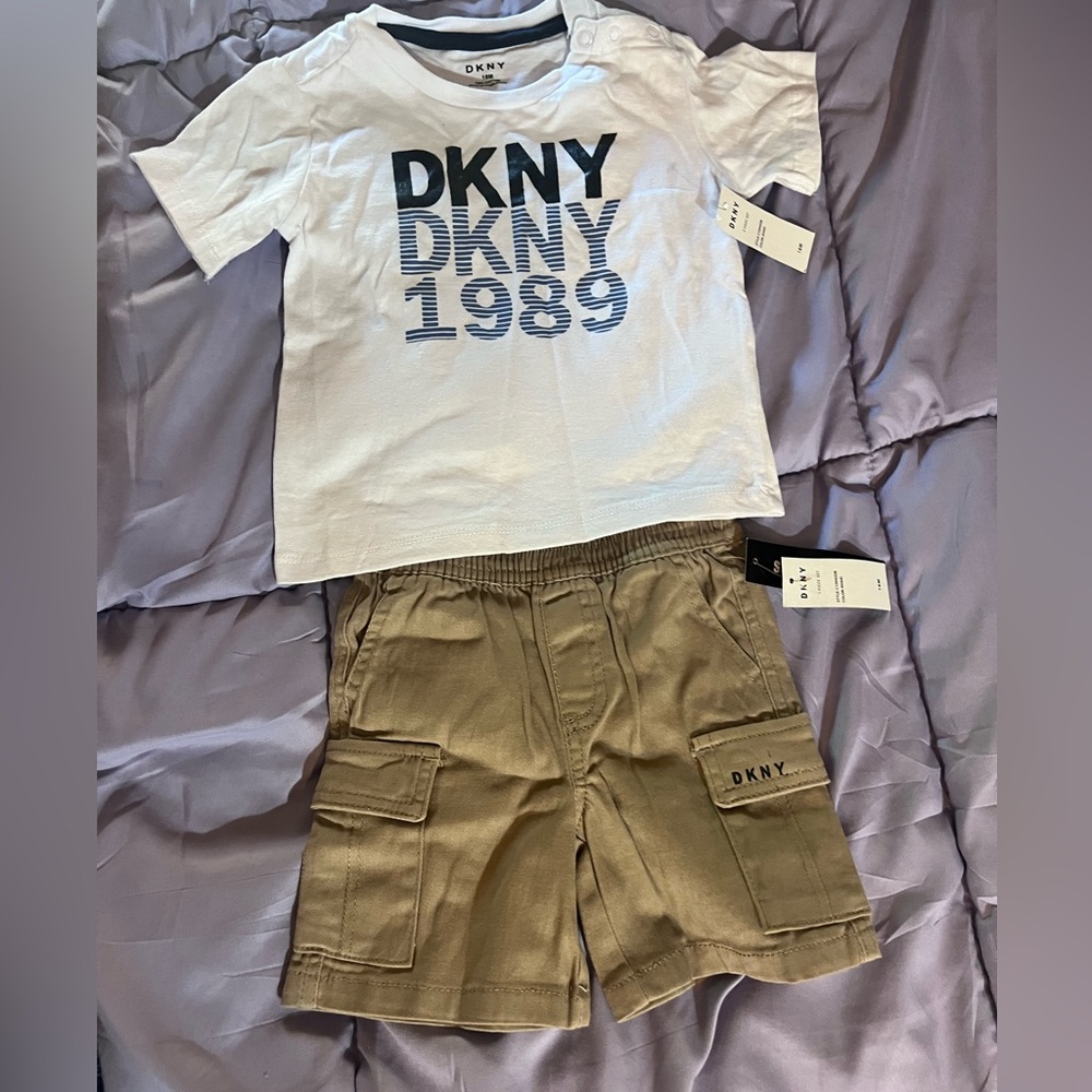 DKNY White and Tan Kids T-Shirt and Shorts Set